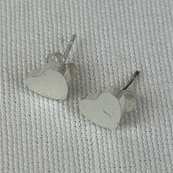 Tiny Minimalist Heart Shape Silver Tone Stud Earrings - Picture 3 of 5